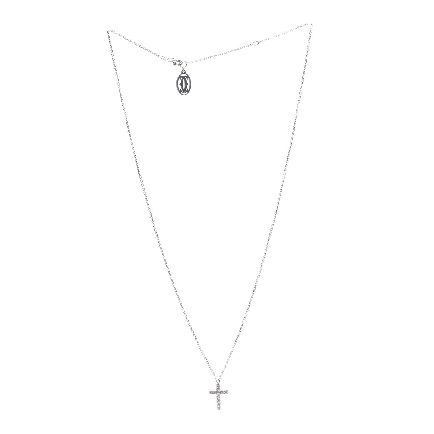 Cartier 18K White Gold Diamond Symbols Cross Pendant Necklace 3 of 5