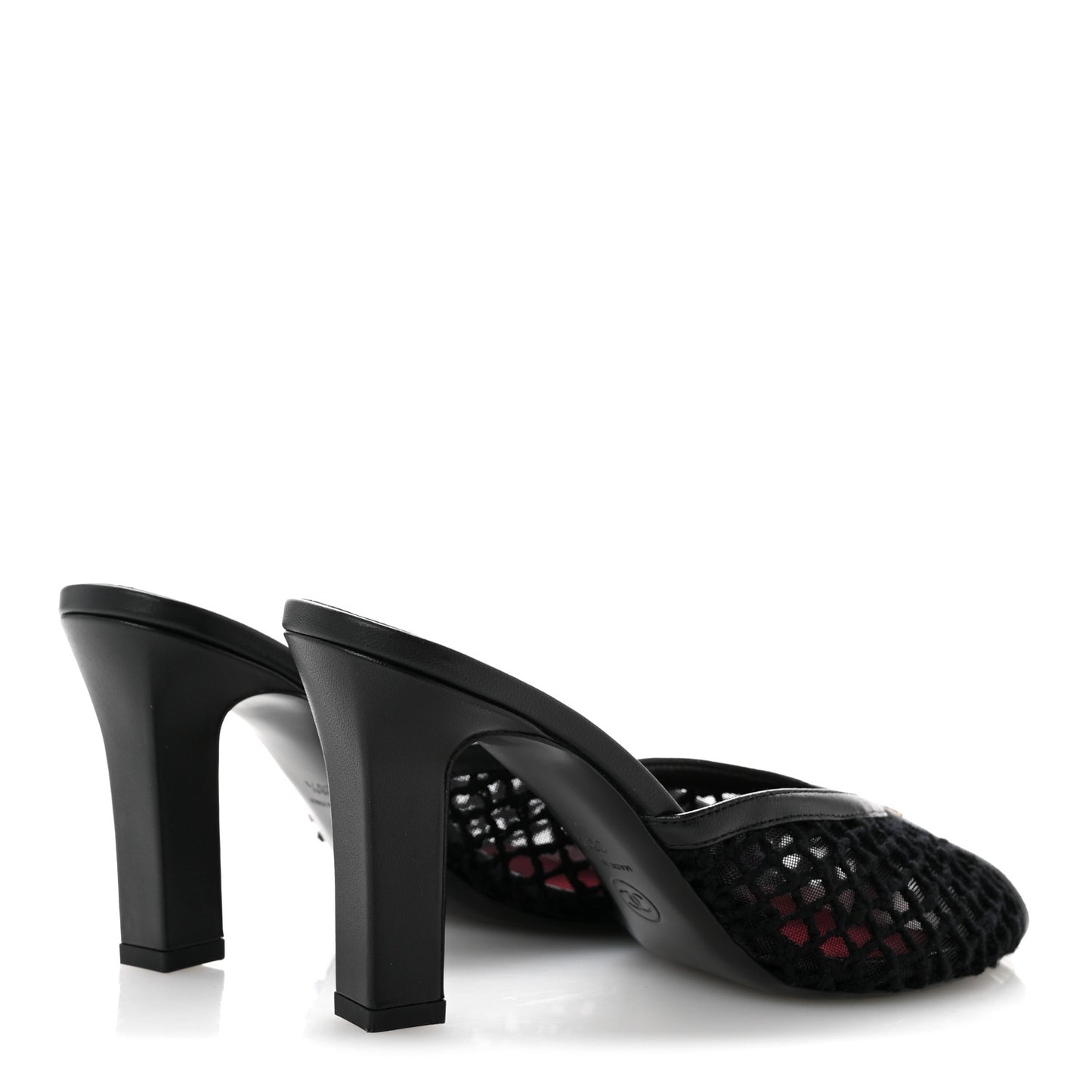 Mesh Cotton Lambskin CC Coco Beach Mules 38.5 Black
