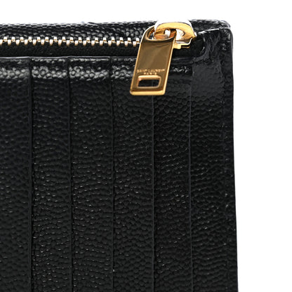 Saint Laurent Grain De Poudre Matelasse Chevron Monogram Compact Wallet Black 9 of 9