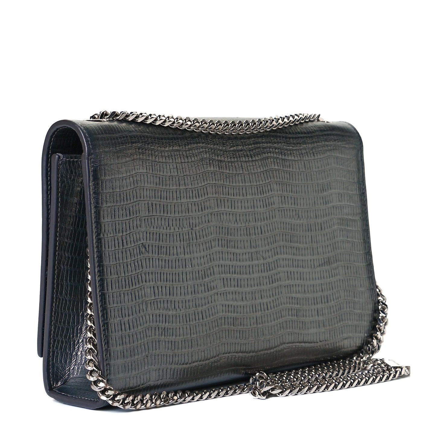 Calfskin Crocodile Embossed Medium Classic Monogram Kate Tassel Satchel Fog