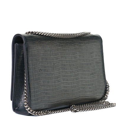 Saint Laurent Calfskin Crocodile Embossed Medium Classic Monogram Kate Tassel Satchel Fog 3 of 8