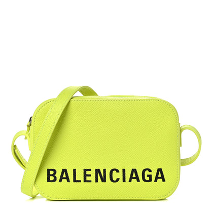 Balenciaga Signature Grained Calfskin Logo XS Ville Camera Bag Acid Green Black 1 of 9