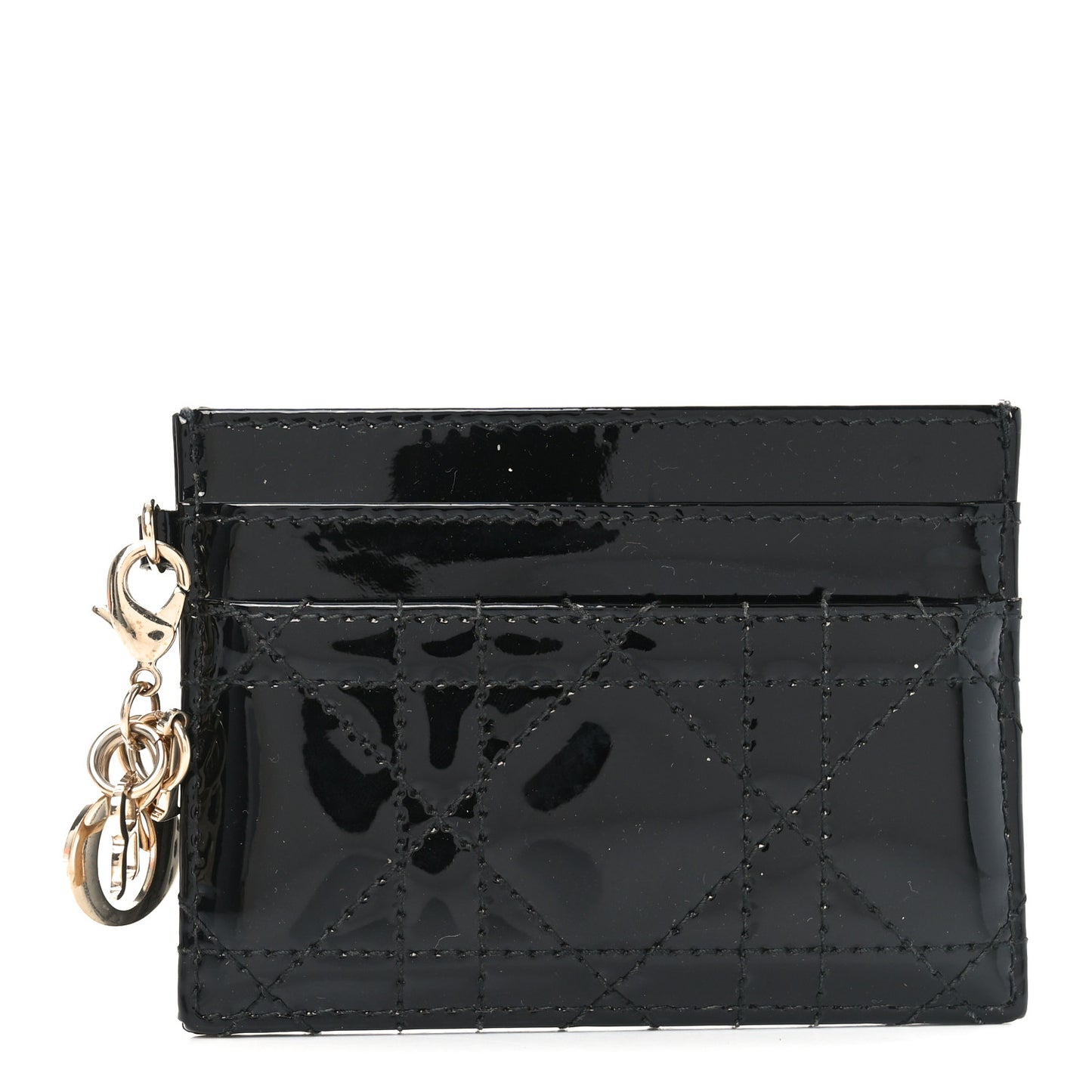 Patent Cannage Lady Dior Card Holder Black