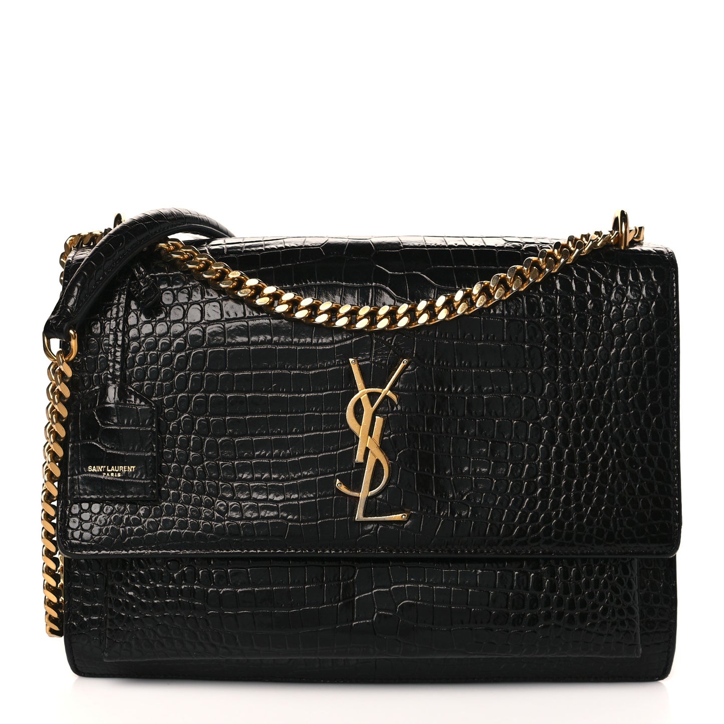 Calfskin Crocodile Embossed Large Monogram Sunset Black