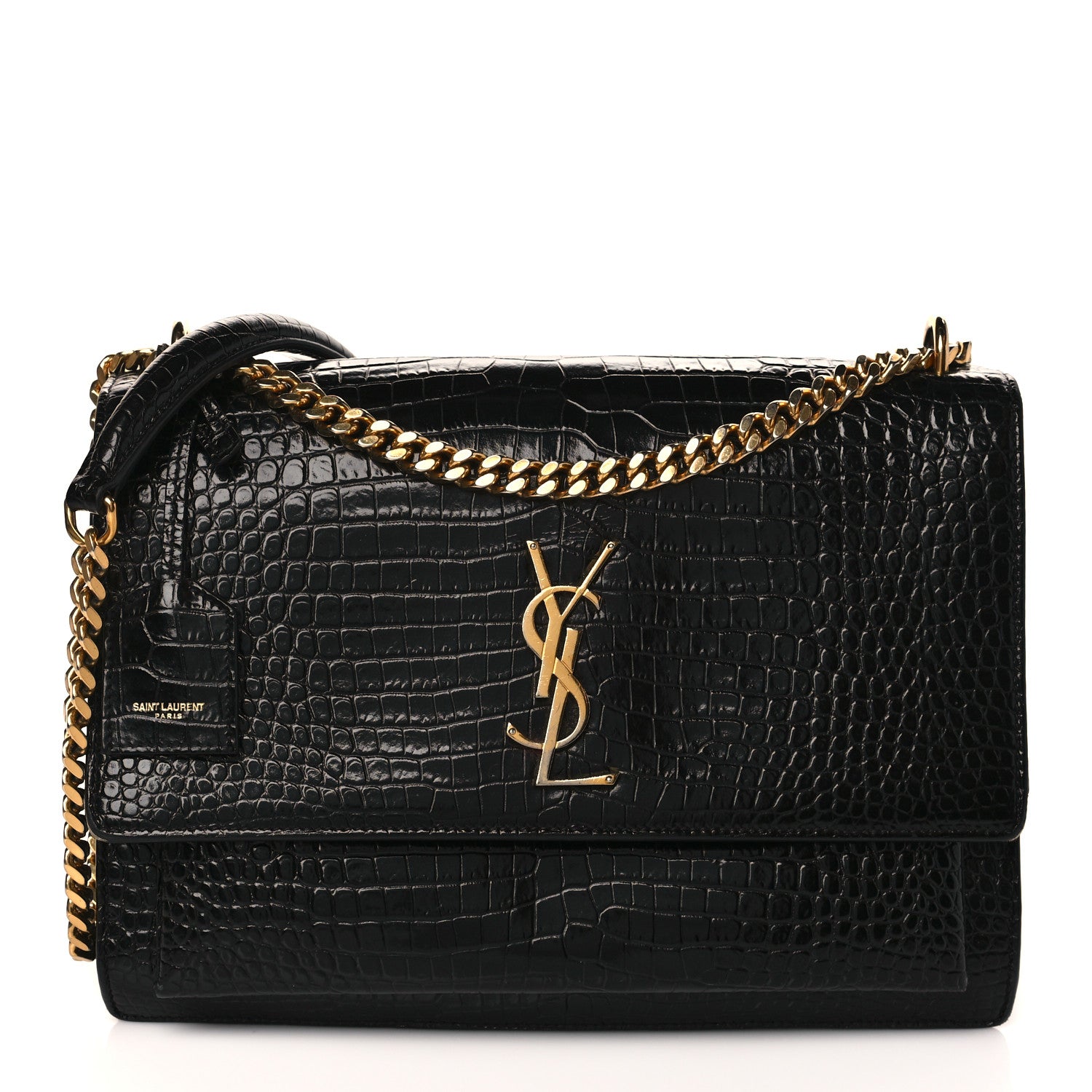 Saint Laurent Calfskin Crocodile Embossed Large Monogram Sunset Black 1 of 10