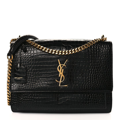 Saint Laurent Calfskin Crocodile Embossed Large Monogram Sunset Black 1 of 10
