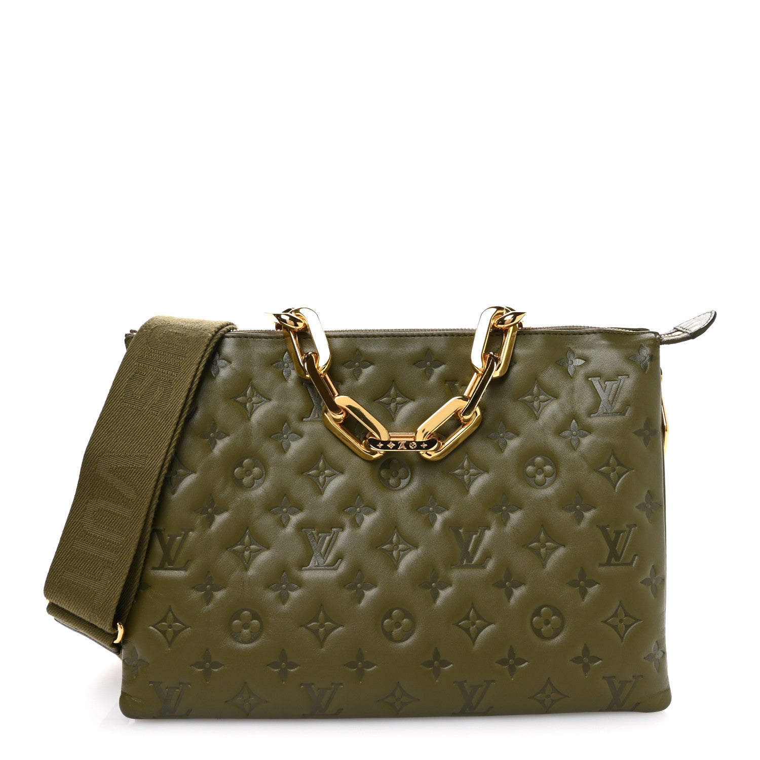 Louis Vuitton Lambskin Embossed Monogram Coussin MM Khaki 1 of 9