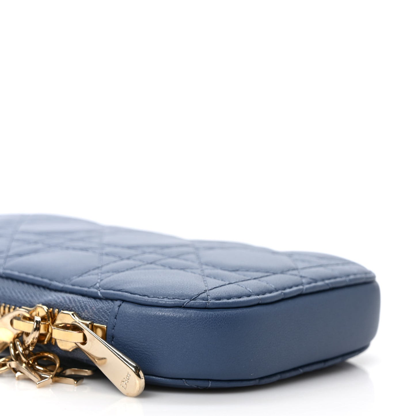 Lambskin Cannage Lady Dior Phone Holder Denim Blue