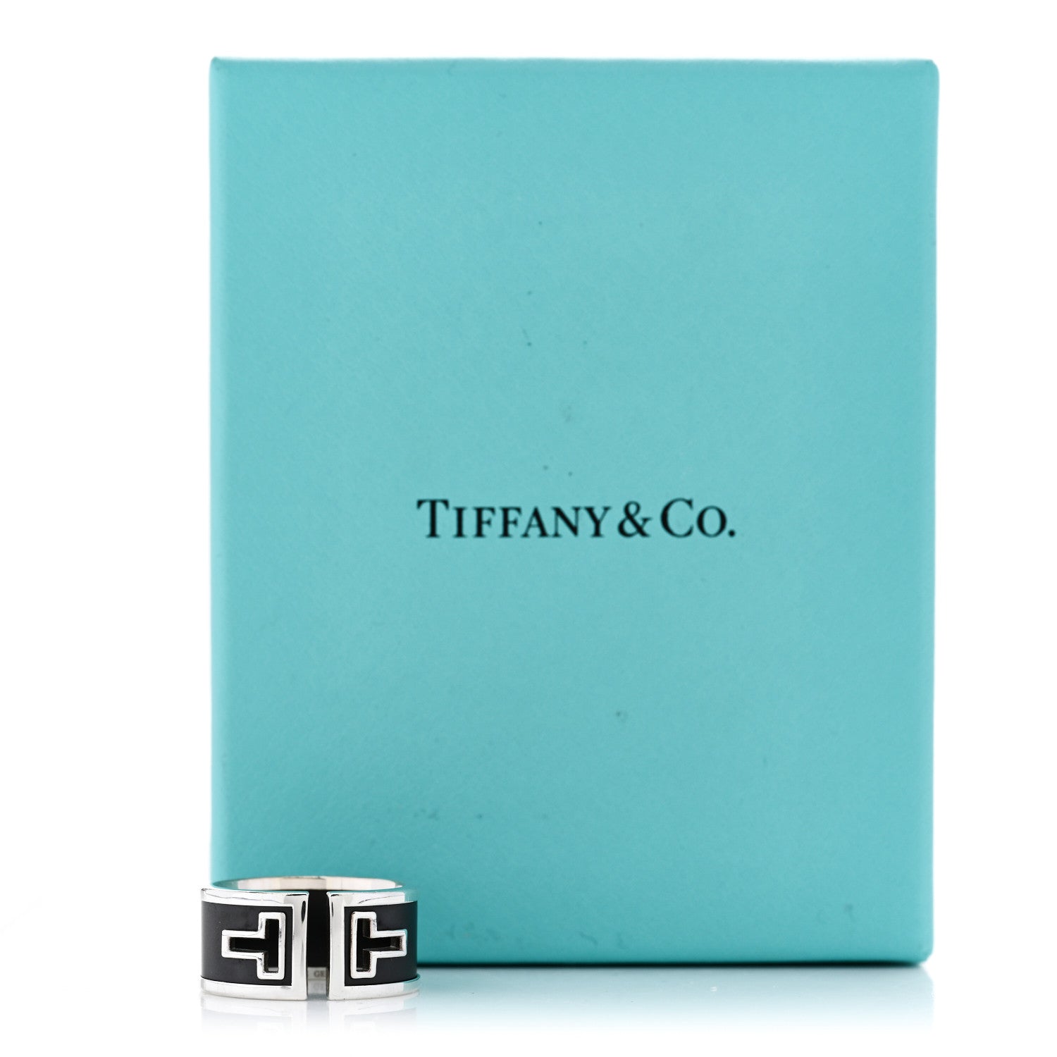 Tiffany Sterling Silver Black Ceramic T Cutout Ring 58 8.25 5 of 5