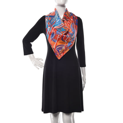 Hermes Silk De la Mer Au Ciel Scarf 90 Rouge Cobalt Saumon 2 of 4