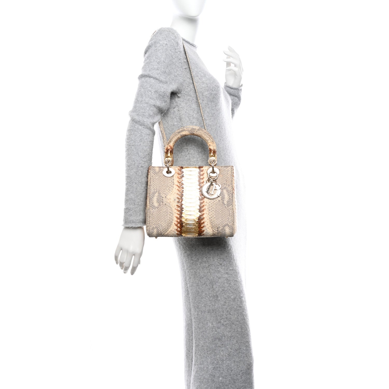 Christian Dior Metallic Snakeskin Medium Lady Dior Beige Gold 2 of 11