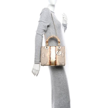 Christian Dior Metallic Snakeskin Medium Lady Dior Beige Gold 2 of 11