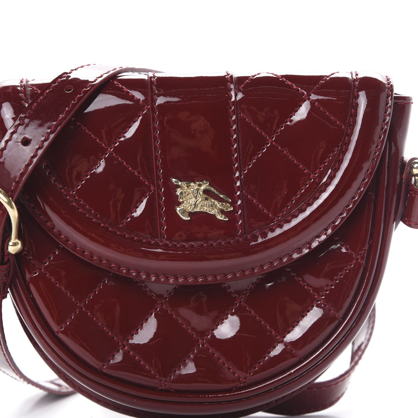 Patent Calfskin Quilted Mini Crossbody Bag Dark Red