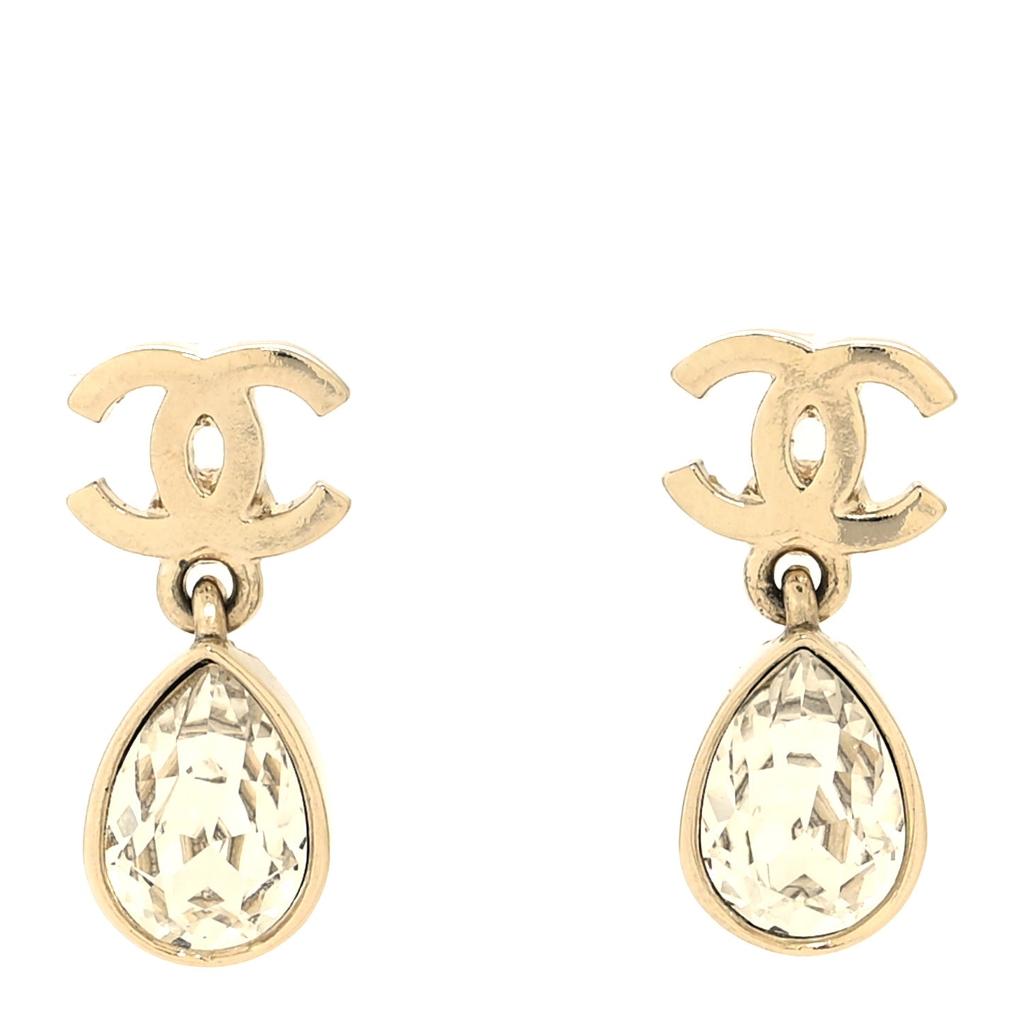 Crystal CC Tear Drop Earrings Gold