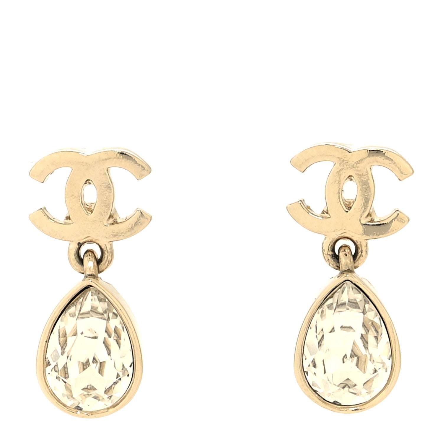 Chanel Crystal CC Tear Drop Earrings Gold 1 of 5