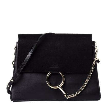 Chloe Suede Calfskin Medium Faye Shoulder Bag Black 1 of 14