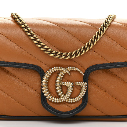 Gucci Vintage Effect Calfskin Matelasse Diagonal Super Mini Torchon GG Marmont Shoulder Bag Cognac 8 of 13