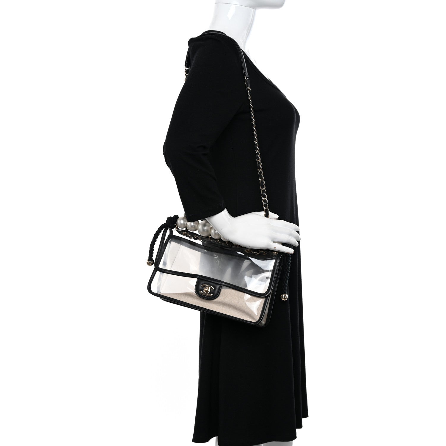 Chanel Lambskin PVC Sand By The Sea Flap With Pearl Strap Black 2 of 12
