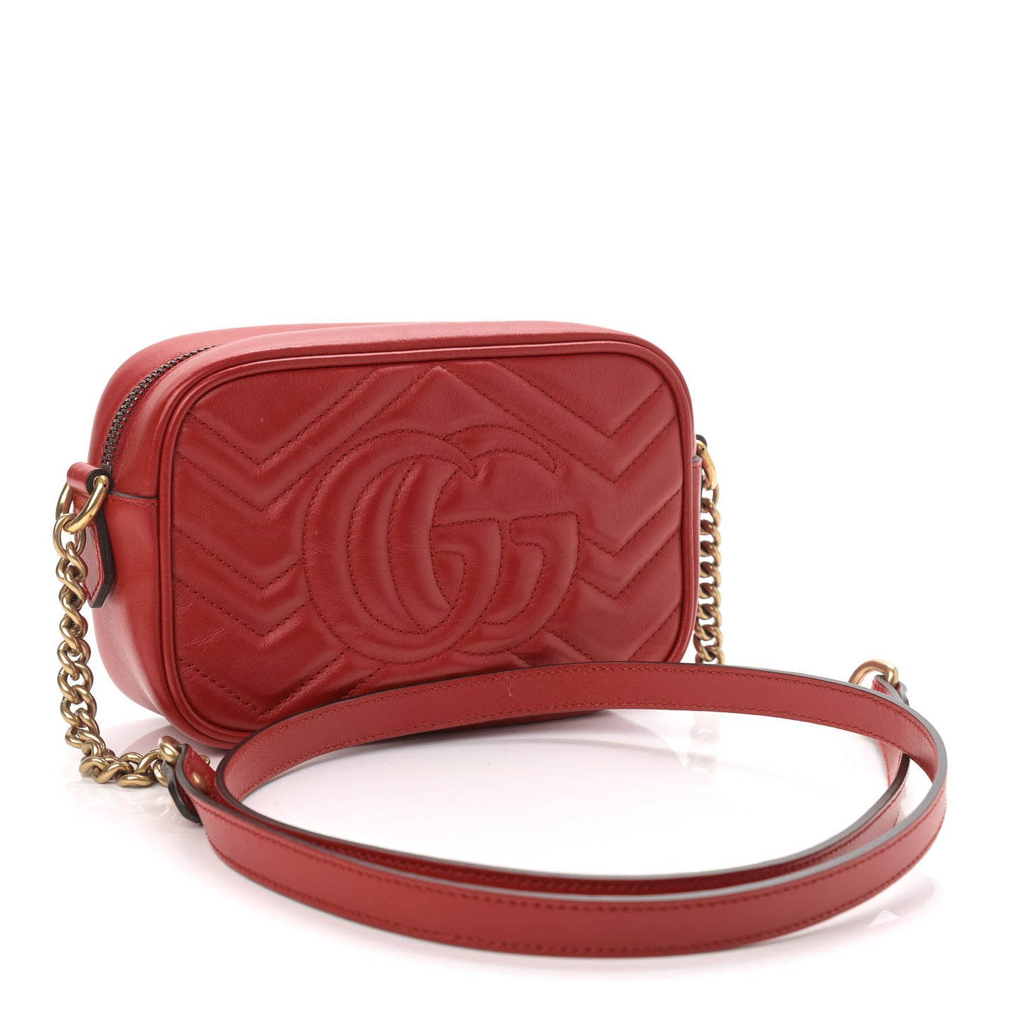 Calfskin Matelasse Mini GG Marmont Chain Shoulder Bag Hibiscus Red