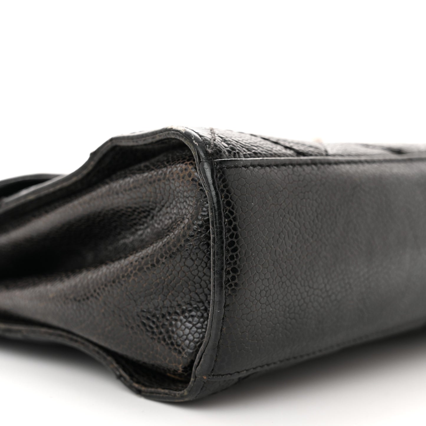 Crumpled Grained Calfskin Medium CC Crave Flap Black