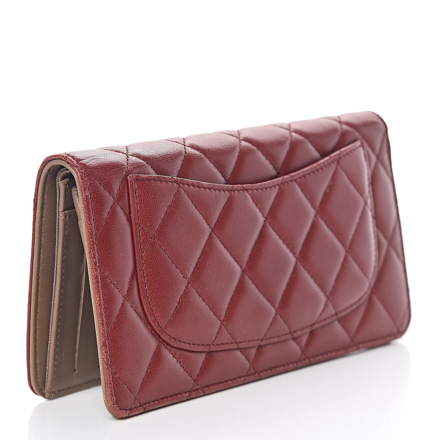 Lambskin Quilted Yen Wallet Red