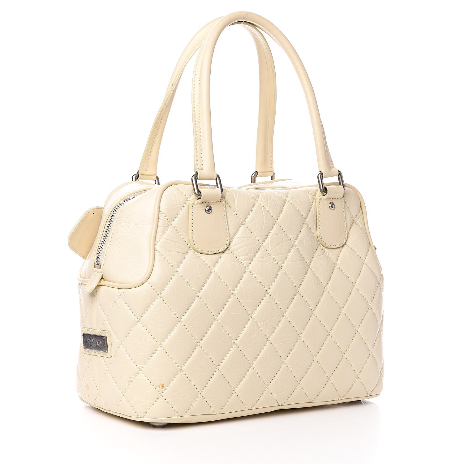 Chanel Distressed Lambskin Quilted Paris New York PNY Medium Travel Bag Ivory 8 of 20