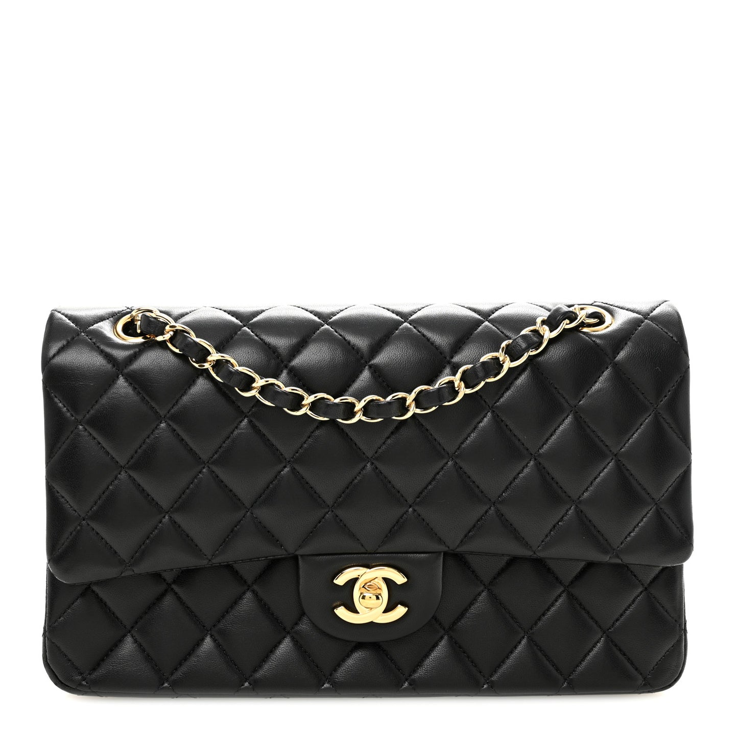 Lambskin Quilted Medium Double Flap Black