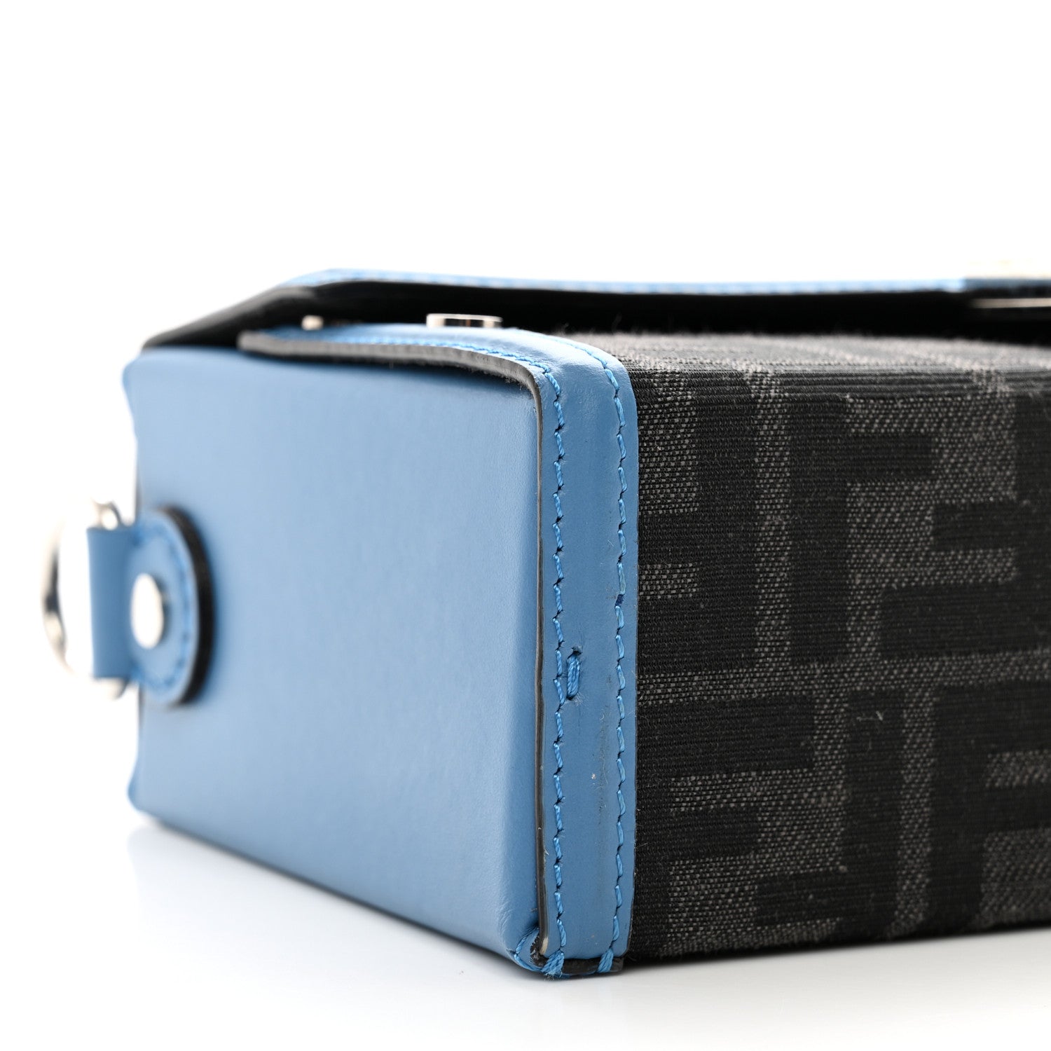 Fendi Recycled Fabric Jacquard Vitello King FF 1974 Baguette Soft Trunk Asfalto Black Fiordaliso 8 of 9