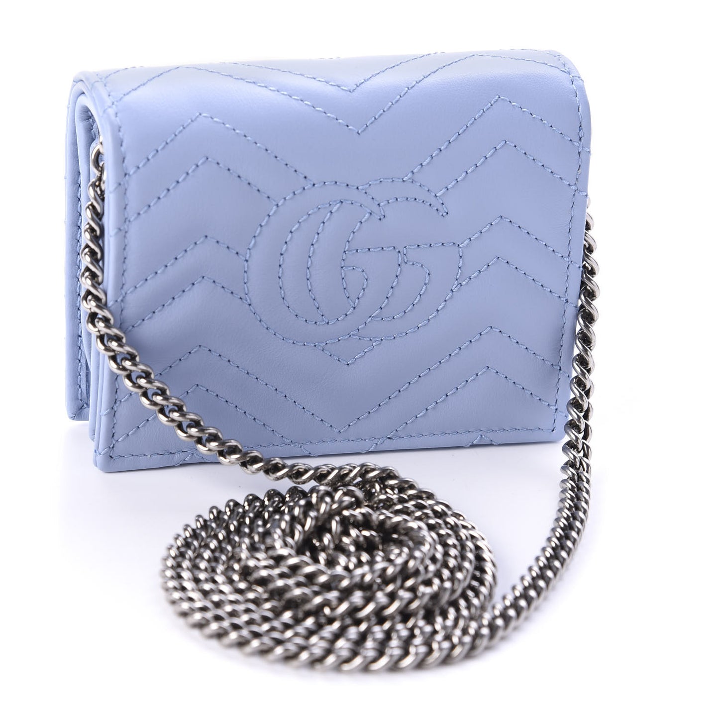 Calfskin Matelasse GG Marmont Mini Wallet On Chain Porcelain Light Blue