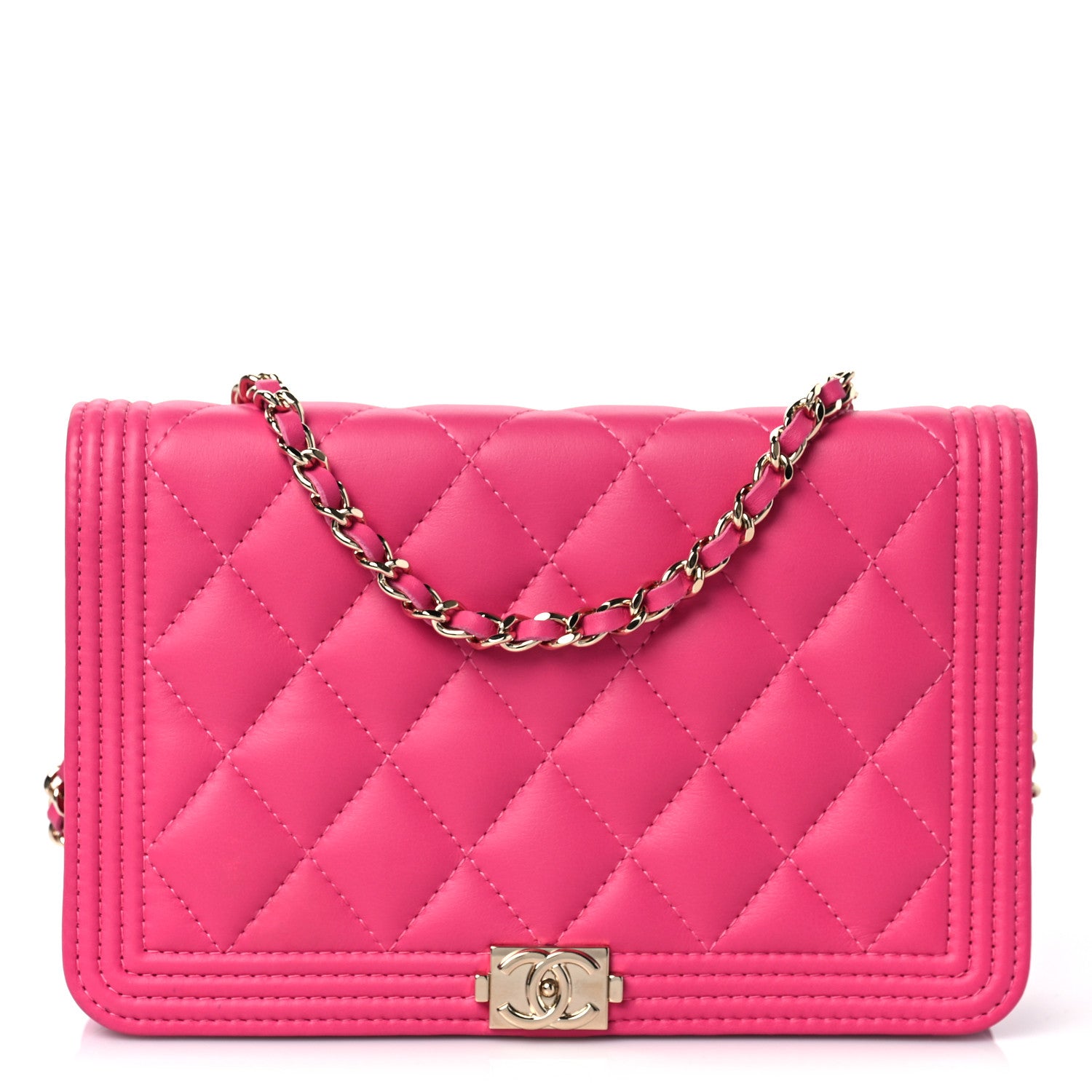 Chanel Lambskin Quilted Boy Wallet On Chain WOC Pink 1 of 8