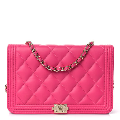 Chanel Lambskin Quilted Boy Wallet On Chain WOC Pink 1 of 8