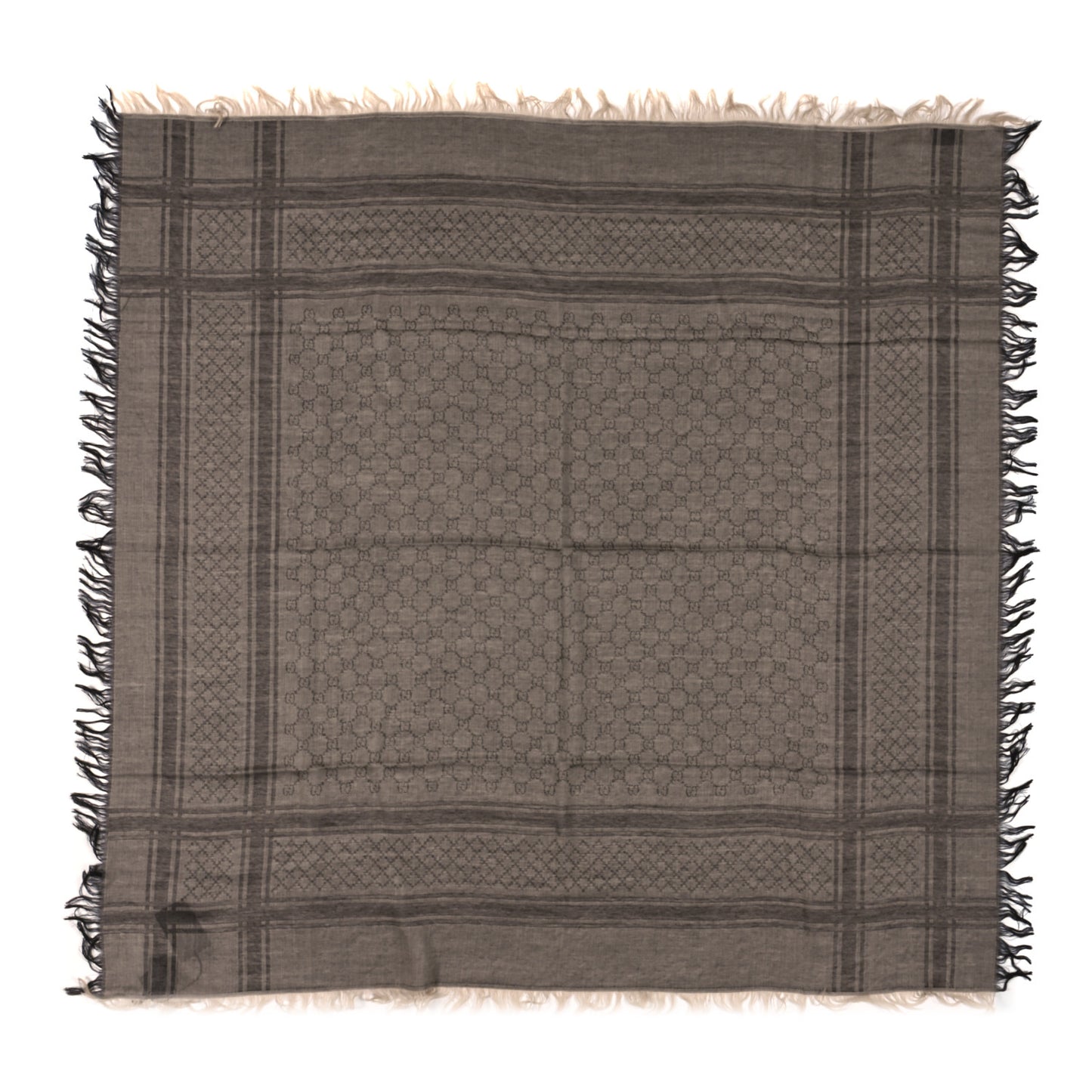 Wool Silk GG Monogram Diamante Plaid Surviee Shawl Beige Dark Brown