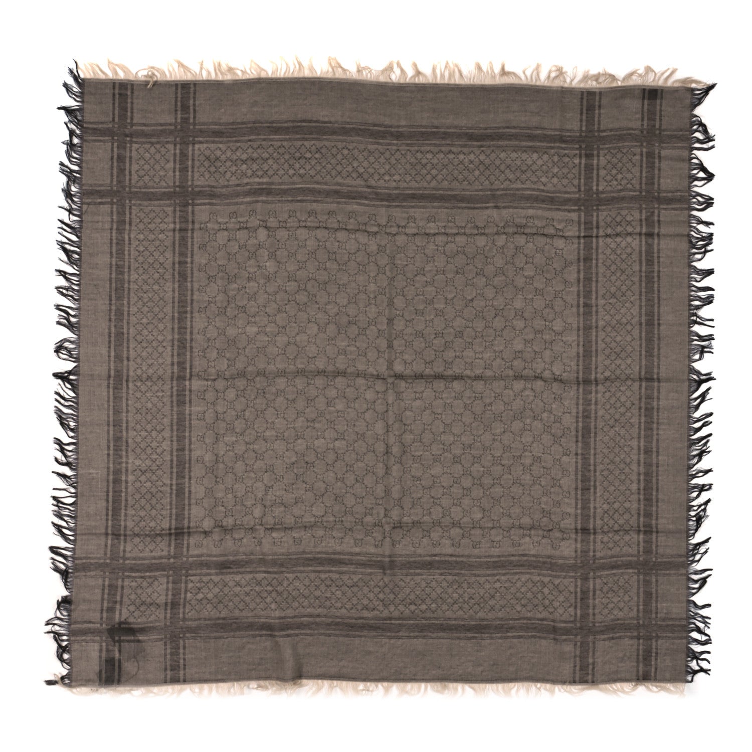 Gucci Wool Silk GG Monogram Diamante Plaid Surviee Shawl Beige Dark Brown 1 of 3
