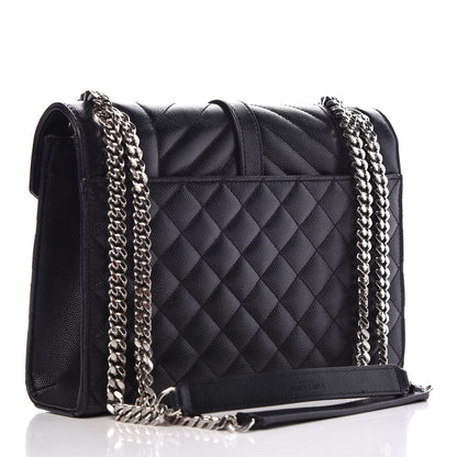 Saint Laurent Grain De Poudre Textured Mixed Matelasse Triquilt Medium Monogram Satchel Black 3 of 9