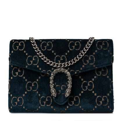 Gucci Velvet GG Monogram Mini Dionysus Chain Wallet Blue Beige Black 1 of 8