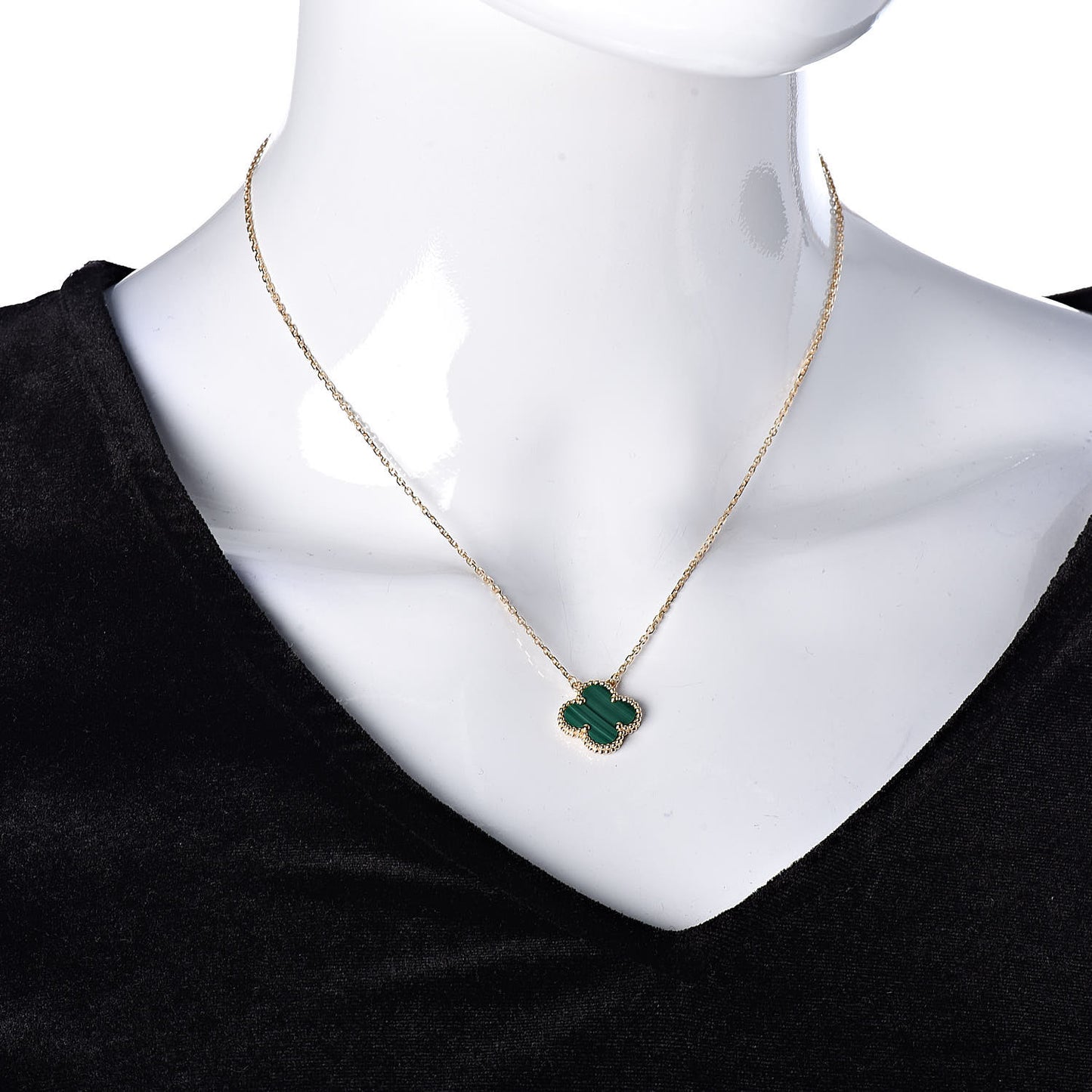 18K Yellow Gold Malachite Vintage Alhambra Pendant Necklace