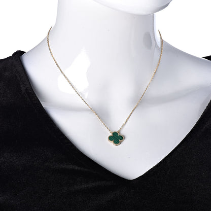 Van Cleef & Arpels 18K Yellow Gold Malachite Vintage Alhambra Pendant Necklace 2 of 8