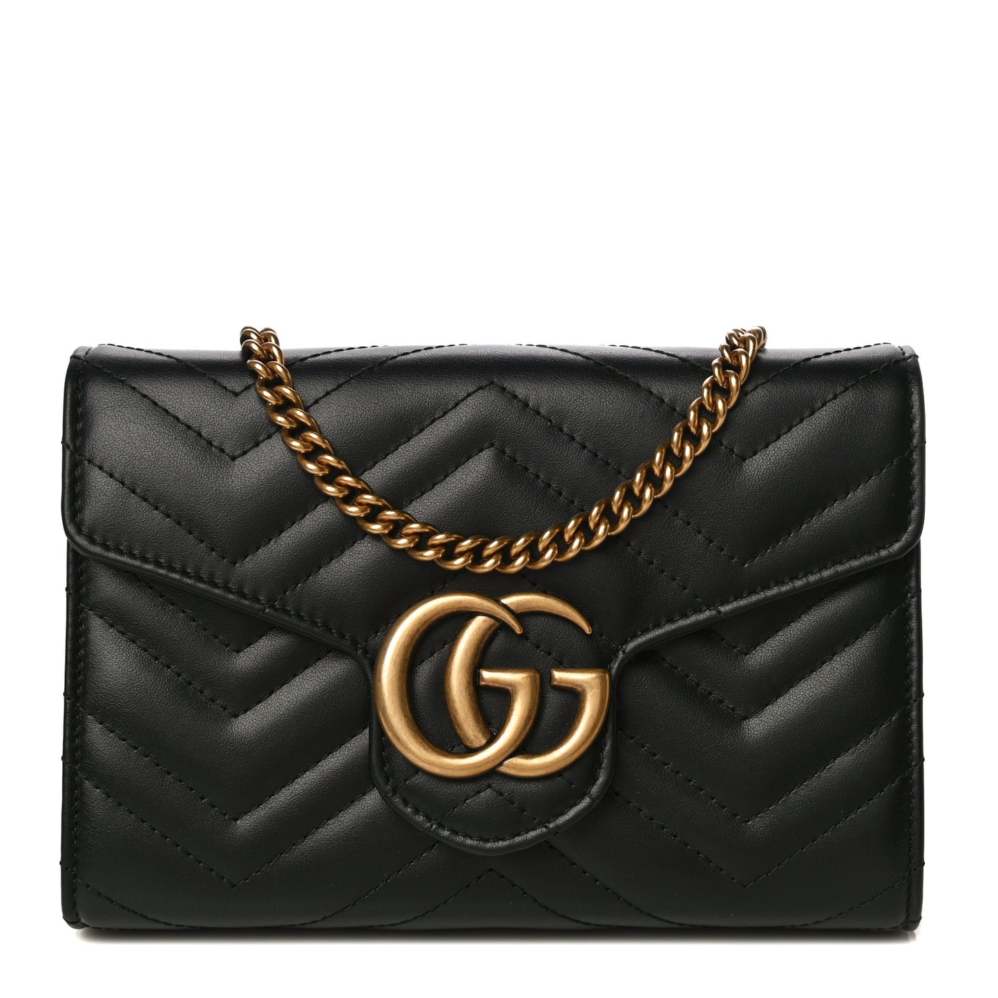 Calfskin Matelasse GG Marmont Chain Wallet Black