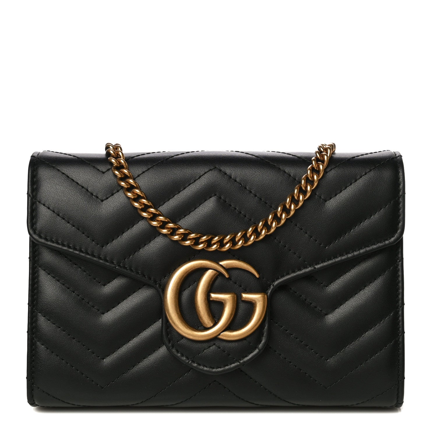 Gucci Calfskin Matelasse GG Marmont Chain Wallet Black 1 of 13
