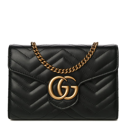 Gucci Calfskin Matelasse GG Marmont Chain Wallet Black 1 of 13