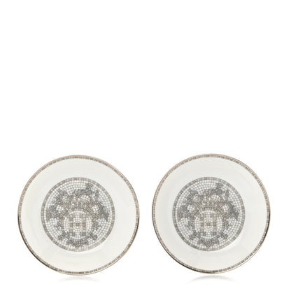 Hermes Porcelain Mosaique Au 24 Platine Soy Dish Set of 2 Platinum 1 of 18
