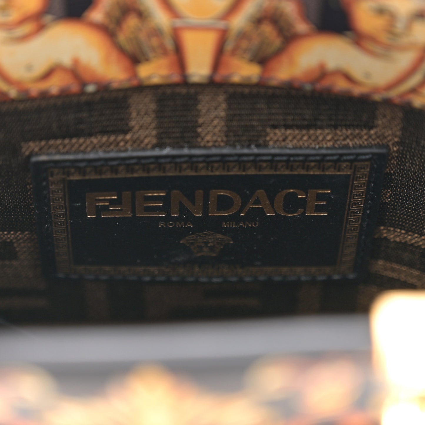 X VERSACE Vitello King Catalan Mirror Plexiglass Fendace FF Baroque Logo Mini Fendi Sunshine Shopper Tote Black Gold
