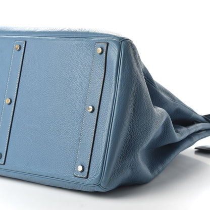 Hermes Taurillon Clemence HAC Travel Birkin 50 Blue Jean 7 of 12