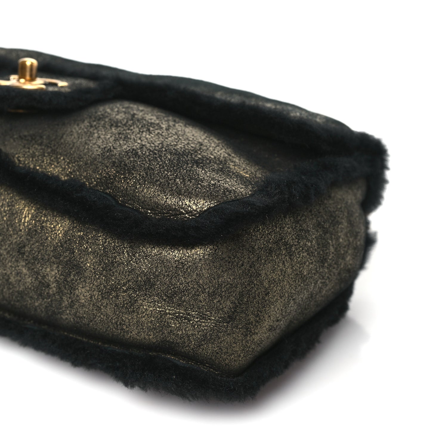 Metallic Lambskin Shearling Flap Gold Black