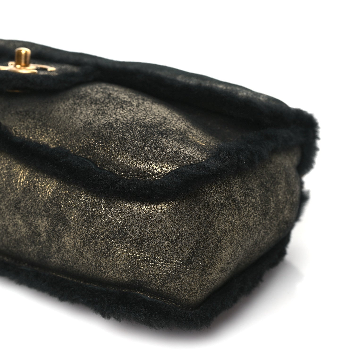 Chanel Metallic Lambskin Shearling Flap Gold Black 10 of 11