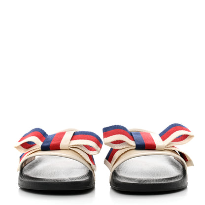Gucci Satin Web Sylvie Bow Slide Sandals 39 White 2 of 8