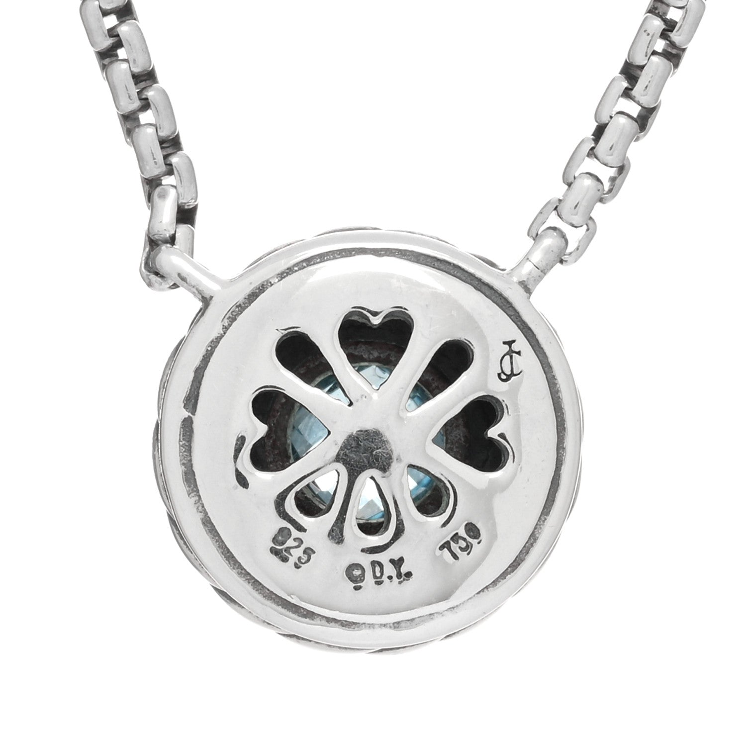 David Yurman Sterling Silver 18K Yellow Gold Blue Topaz 12mm Cookie Pendant Necklace 4 of 4