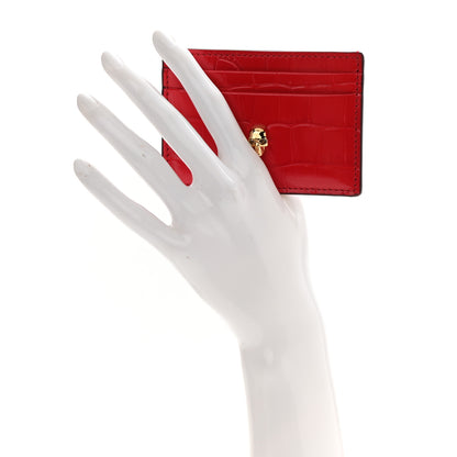 Alexander McQueen Calfskin Crocodile Embossed Skull Card Holder Scarlet Red 2 of 8
