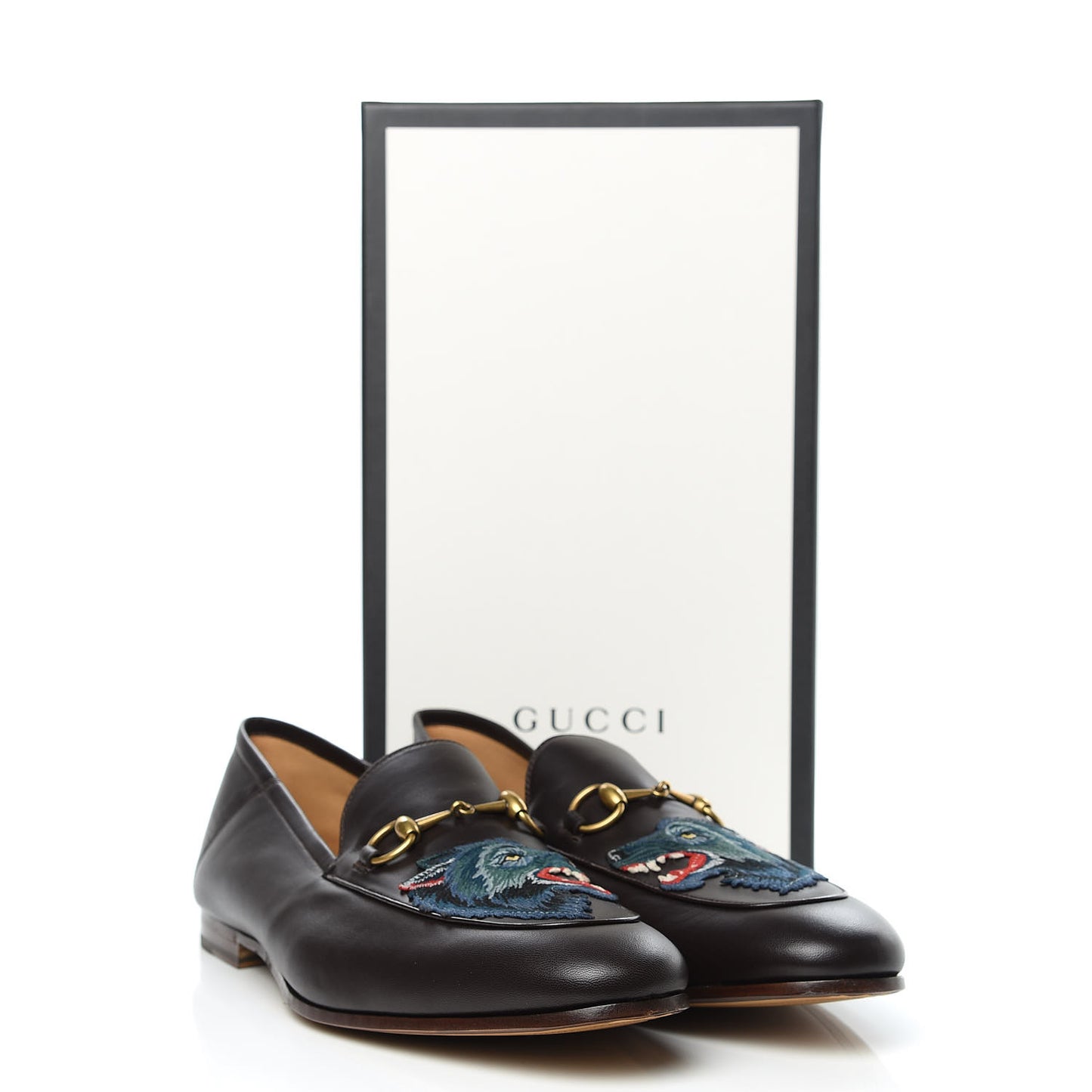 Lambskin Wolf Embroidered Mens Brixton Horsebit Loafers 14 Cocoa