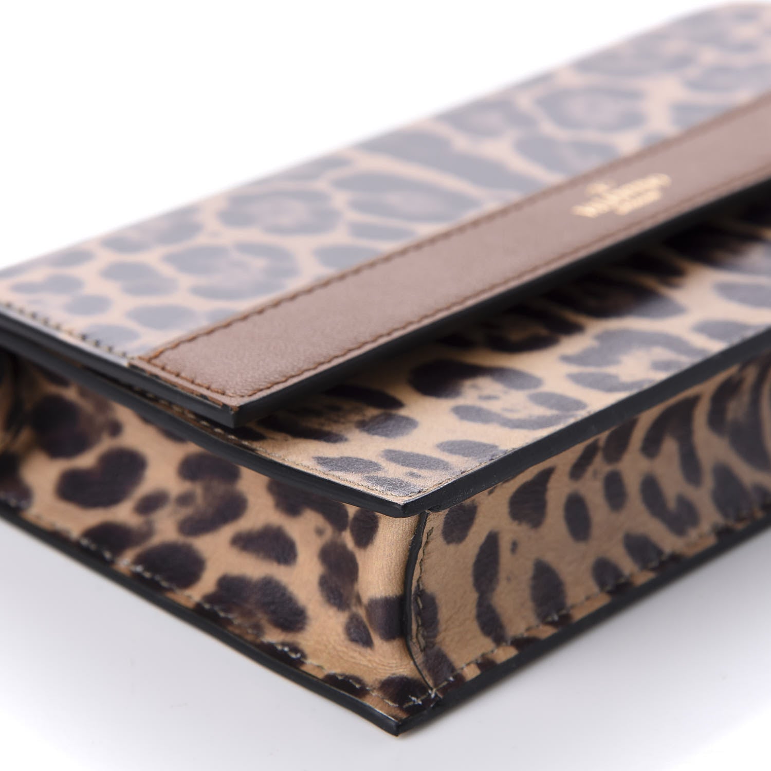Valentino Garavani Calfskin Leopard Print City Safari Wallet On Chain Brown 6 of 9